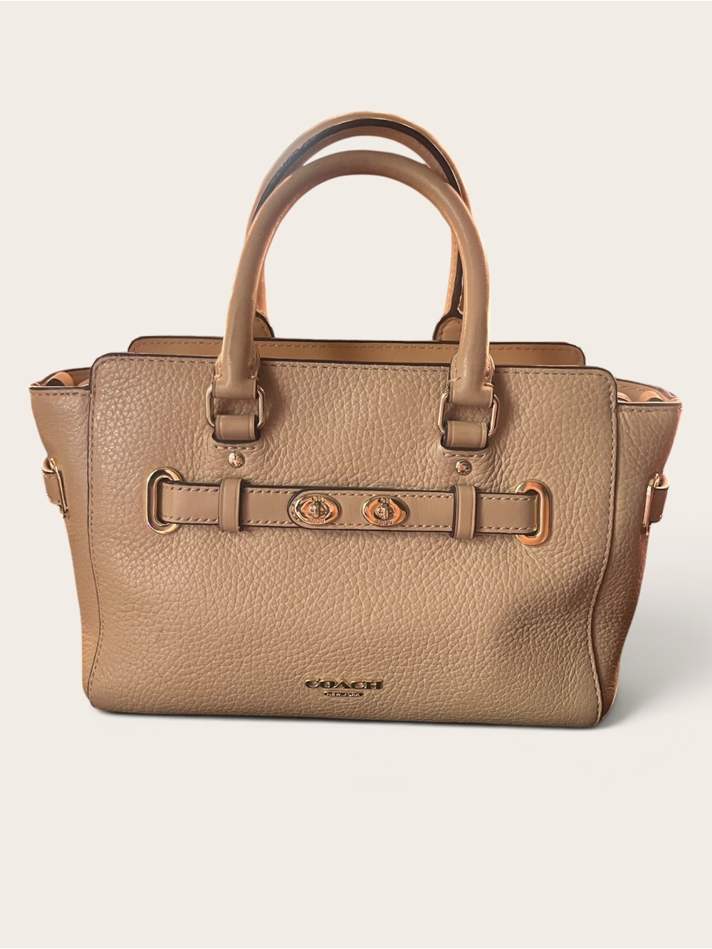 Coach Pebbled Leather Mini Blake Carryall Taupe Top Handle Gold Hardware